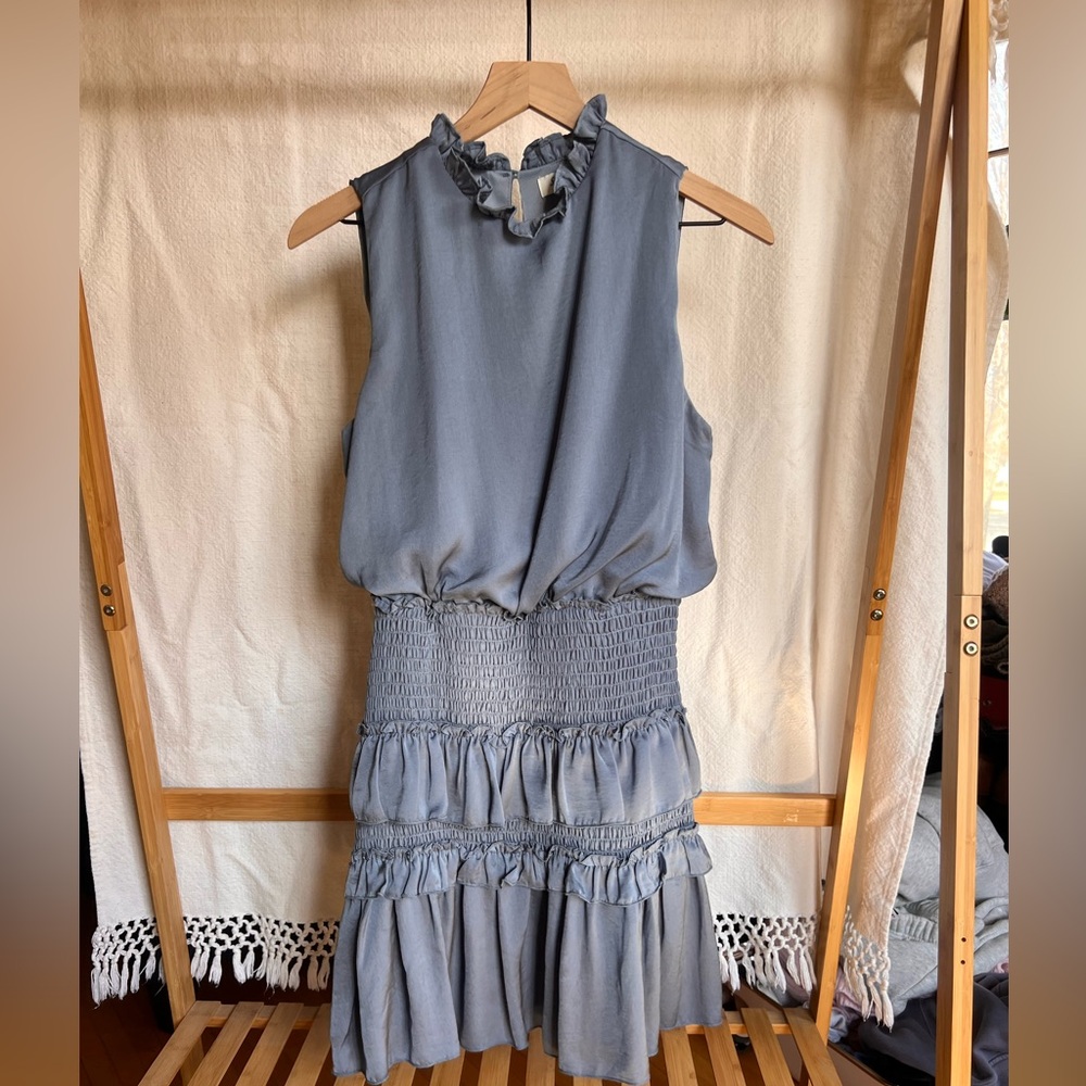 She + Sky Dusty Blue Ruffle Midi Dress